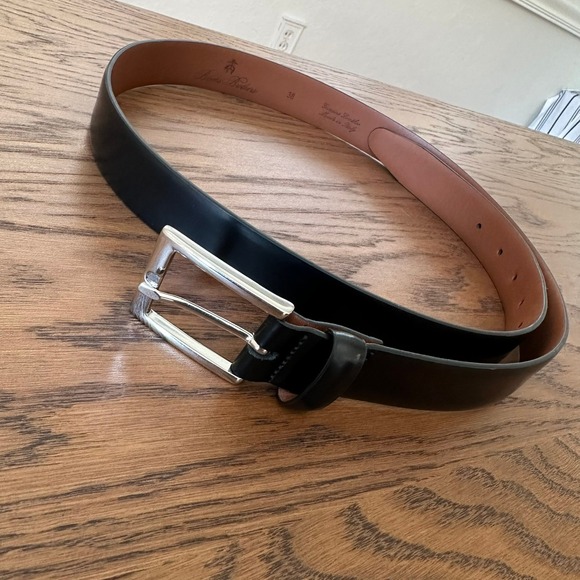 Brooks Brothers Black Genuine Leather Belt Mens 38 Silver Buckle Made in Italy - Picture 1 of 5